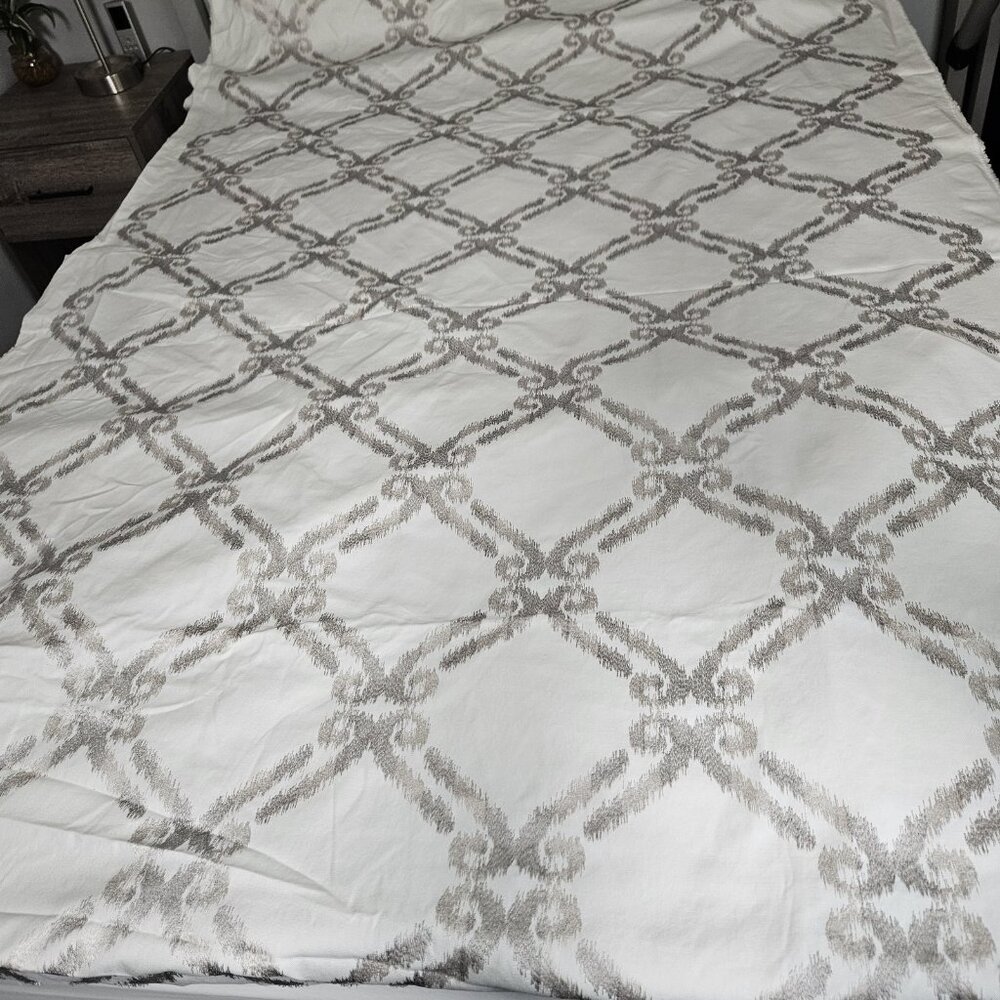Geometric Upholstery Fabric 59"W By The Yard White Gray Lattice Embroidery Drape - Picture 2 of 8